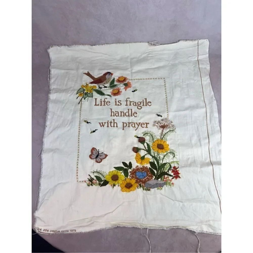 Vintage Floral Prayer Crewel Unframed